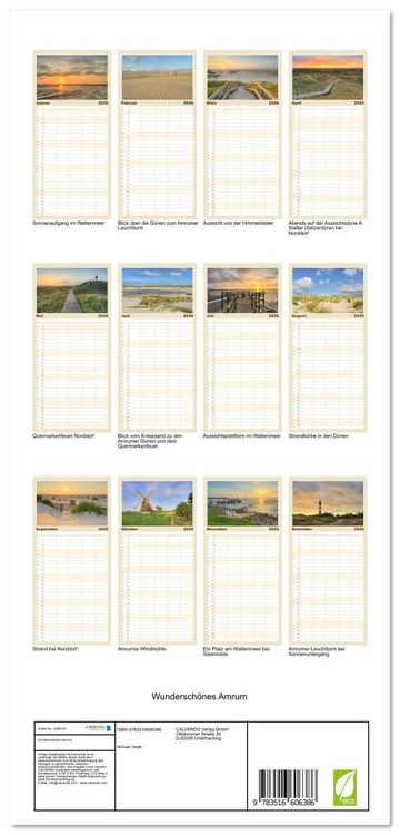 Produktbild: Familienplaner 2026 - Wundersch&ouml;nes Amrum mit 5 Spalten (Wandkalender, 21 x 45 cm) CALVENDO