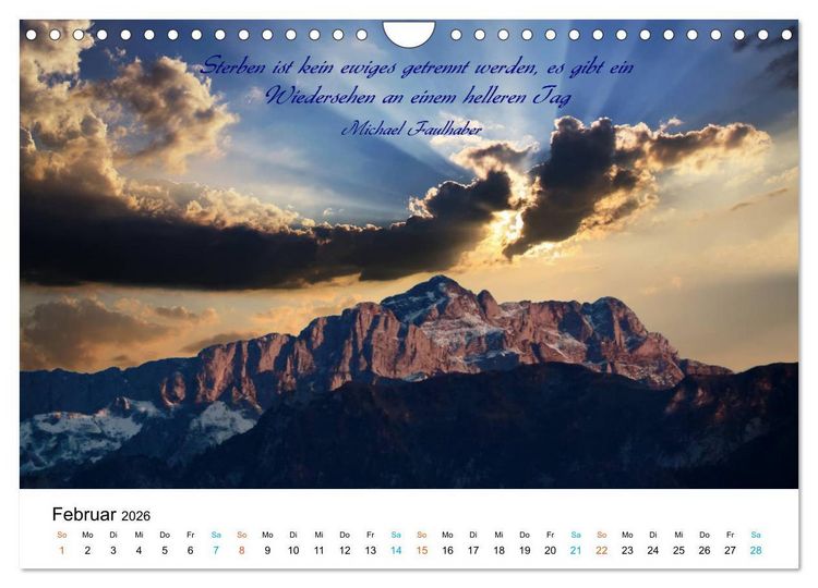 Produktbild: Zeit f&uuml;r Trauer - begleitet mit Zitaten (Wandkalender 2026 DIN A4 quer), CALVENDO Monatskalender