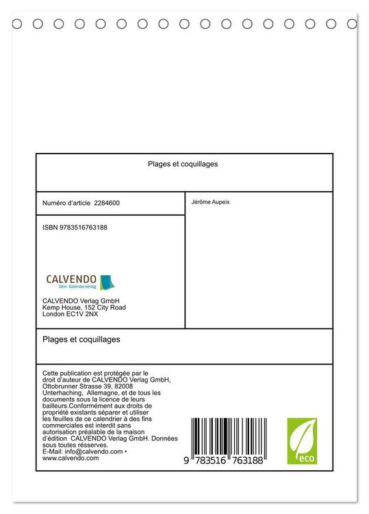 Produktbild: Plages et coquillages (Calendrier de bureau 2027 DIN A5 horizontal), CALVENDO calendrier mensuel