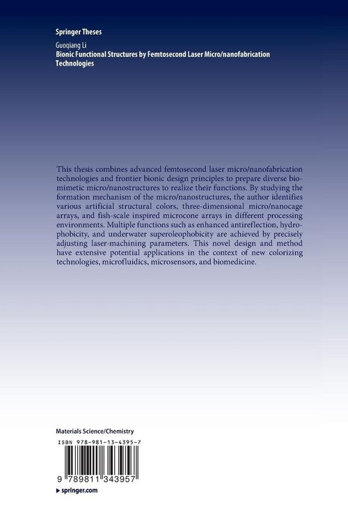 Produktbild: Bionic Functional Structures by Femtosecond Laser Micro/nanofabrication Technologies