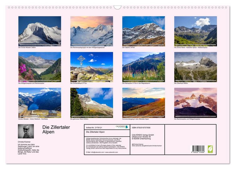 Produktbild: Die Zillertaler Alpen (Wandkalender 2026 DIN A2 quer), CALVENDO Monatskalender