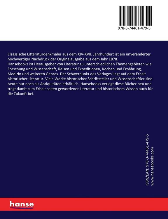 Produktbild: Els&auml;ssische Litteraturdenkm&auml;ler aus dem XIV-XVII. Jahrhundert