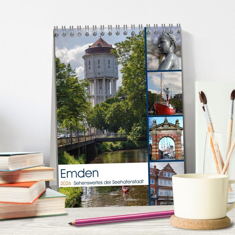 Produktbild: Emden - Sehenswertes der Seehafenstadt (Tischkalender 2026 DIN A5 hoch), CALVENDO Monatskalender