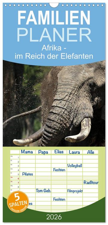 Produktbild: Familienplaner 2026 - Afrika - im Reich der Elefanten mit 5 Spalten (Wandkalender, 21 x 45 cm) CALVENDO