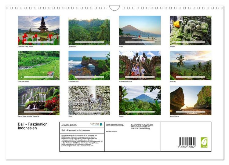 Produktbild: Bali - Faszination Indonesien (Wandkalender 2027 DIN A3 quer), CALVENDO Monatskalender