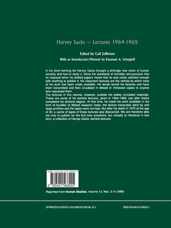 Produktbild: Harvey Sacks Lectures 1964&ndash;1965