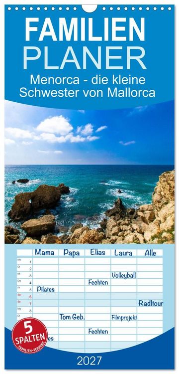 Produktbild: Familienplaner 2027 - Menorca - die kleine Schwester von Mallorca mit 5 Spalten (Wandkalender, 21 x 45 cm) CALVENDO