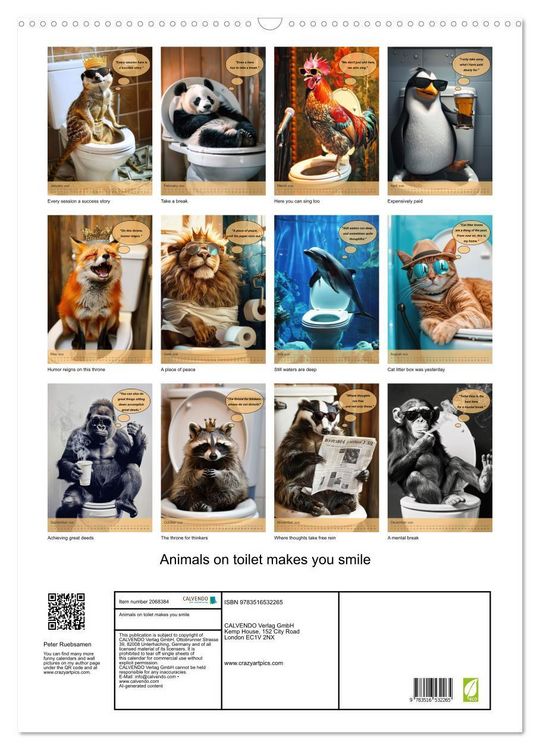Produktbild: Animals on toilet makes you smile (Wall Calendar 2026 DIN A2 portrait), CALVENDO 12 Month Wall Calendar