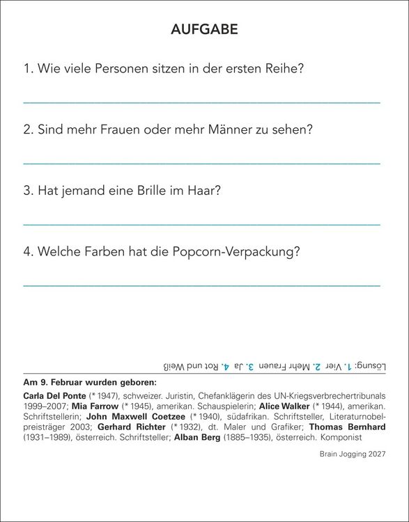 Produktbild: Brain Jogging Tagesabrei&szlig;kalender 2027 - Ged&auml;chtnis, Konzentration, Logik
