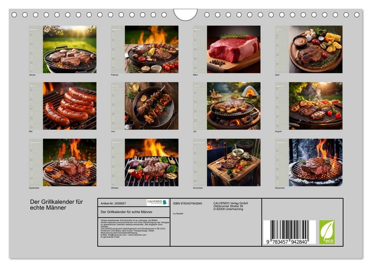 Produktbild: Der Grillkalender f&uuml;r echte M&auml;nner (Wandkalender 2026 DIN A4 quer), CALVENDO Monatskalender
