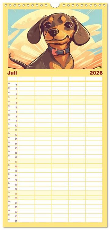 Produktbild: Familienplaner 2026 - Dackel mit 5 Spalten (Wandkalender, 21 x 45 cm) CALVENDO