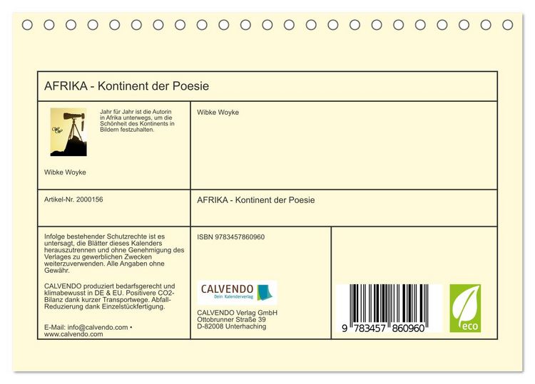 Produktbild: AFRIKA - Kontinent der Poesie (Tischkalender 2026 DIN A5 quer), CALVENDO Monatskalender