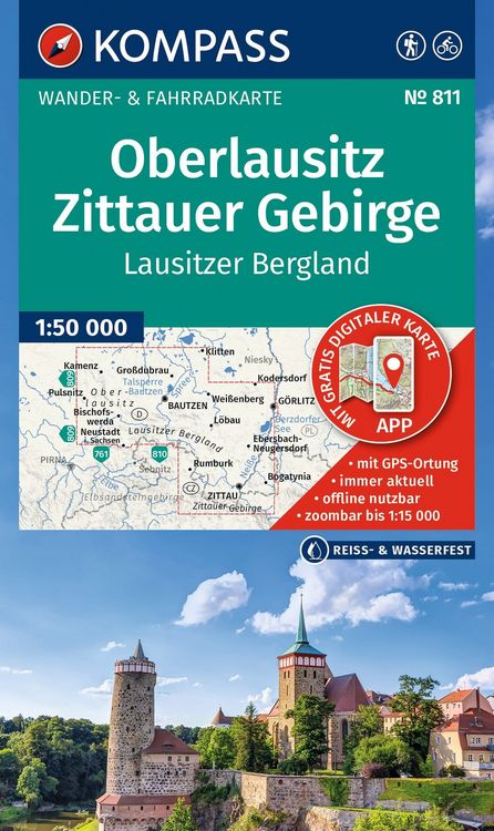 Produktbild: KOMPASS Wanderkarte 811 Oberlausitz, Zittauer Gebirge, Lausitzer Bergland 1:50.000