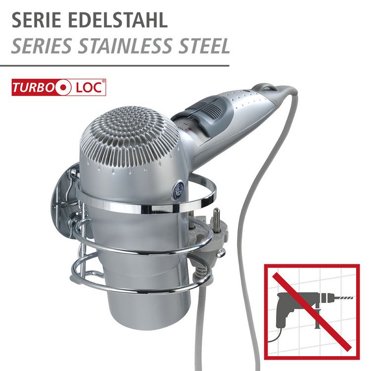 Produktbild: Turbo-Loc&reg; Edelstahl Haartrocknerhalter, rostfrei, Befestigen ohne bohren