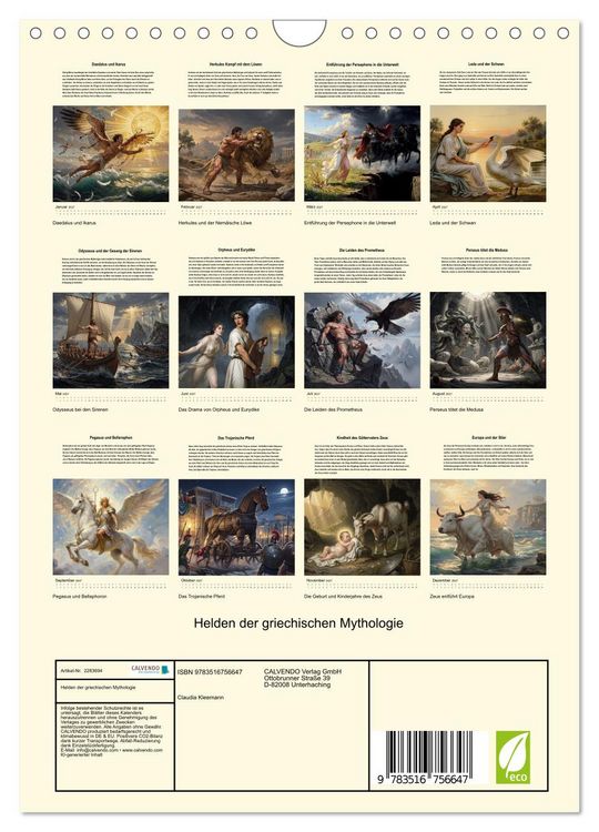 Produktbild: Helden der griechischen Mythologie (Wandkalender 2027 DIN A4 hoch), CALVENDO Monatskalender