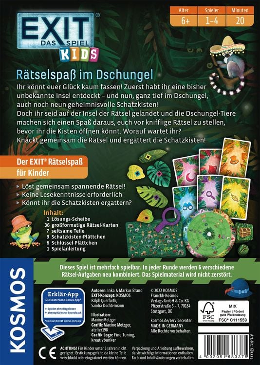 KOSMOS 683375 - EXIT® Das Spiel Kids, Rätselspaß im Dschungel,