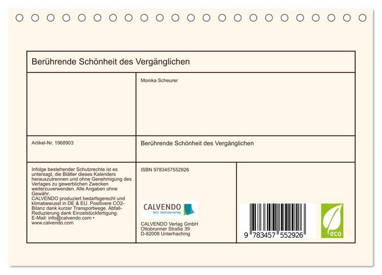 Produktbild: Ber&uuml;hrende Sch&ouml;nheit des Verg&auml;nglichen (Tischkalender 2026 DIN A5 quer), CALVENDO Monatskalender