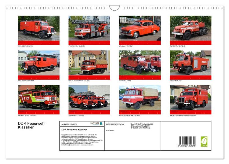 Produktbild: DDR Feuerwehr Klassiker (Wandkalender 2026 DIN A3 quer), CALVENDO Monatskalender