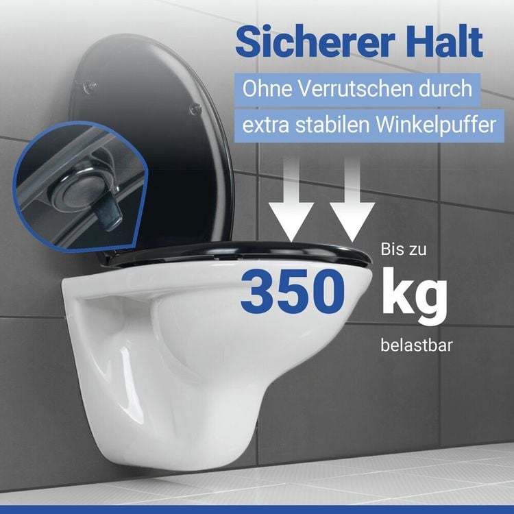 Produktbild: WC Sitz Mod. Rieti Schwarz, stabiler Toilettensitz mit Absenkautomatik