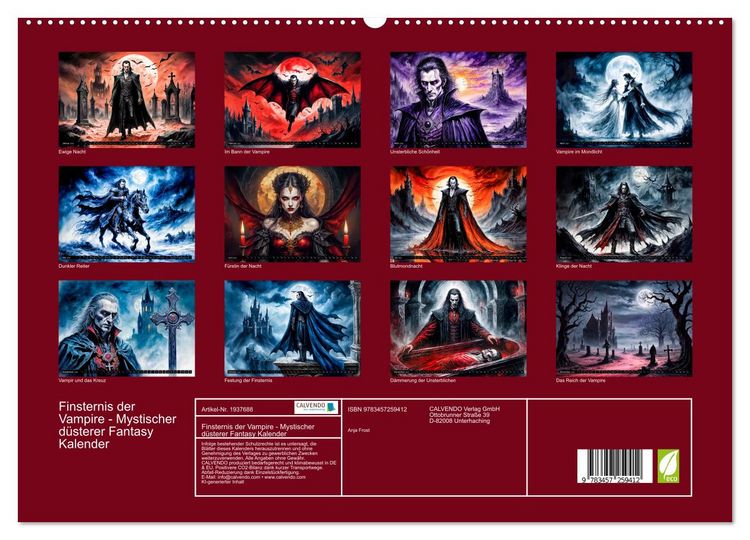 Produktbild: Finsternis der Vampire - Mystischer d&uuml;sterer Fantasy Kalender (hochwertiger Premium Wandkalender 2026 DIN A2 quer), Kunstdruck in Hochglanz