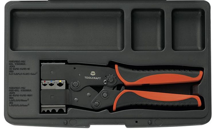 Produktbild: TOOLCRAFT 2-i-1 818644 Crimpzange Isolierte Flachstecker, Kabelschuhe, Sto&szlig;verbinder 0.5 bis 10 mm&sup2;