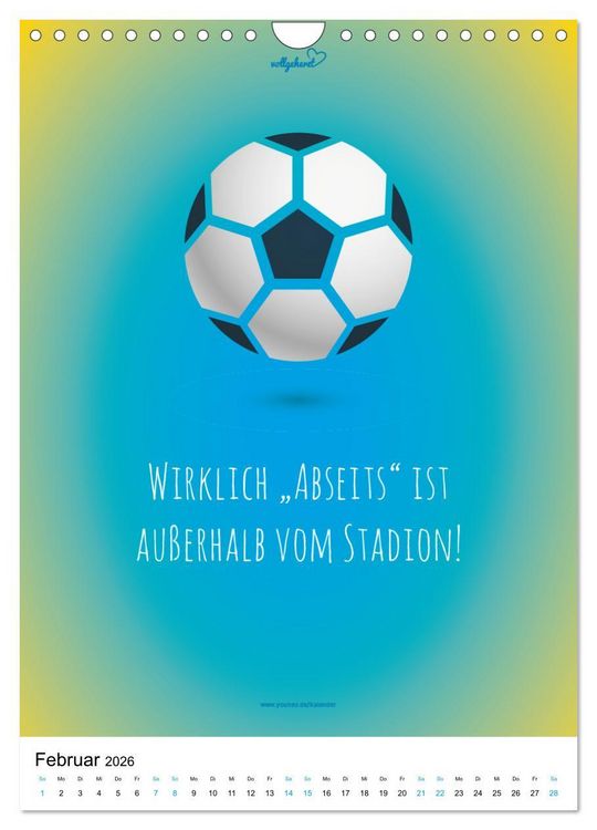 Produktbild: vollgeherzt: Der lustige Zitate-Wandkalender f&uuml;r Fu&szlig;ballfans und Sportbegeisterte! (Wandkalender 2026 DIN A4 hoch), CALVENDO Monatskalender