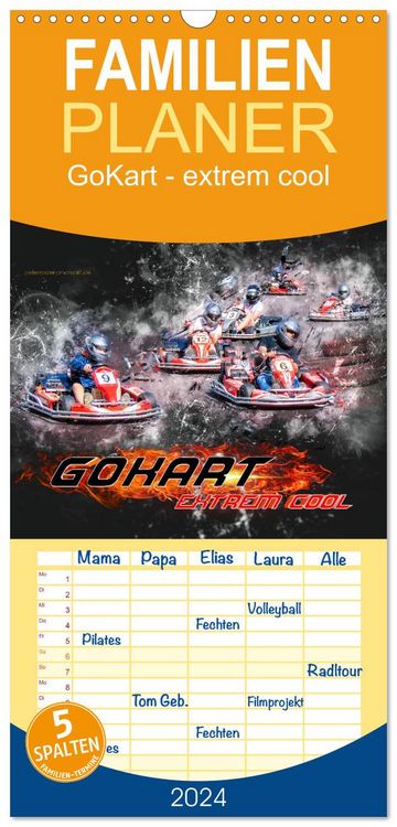 Produktbild: Familienplaner 2026 - GoKart - extrem cool mit 5 Spalten (Wandkalender, 21 x 45 cm) CALVENDO