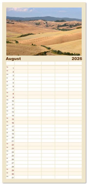 Produktbild: Familienplaner 2026 - Crete Senesi - Highlights einer einzigartigen Region mit 5 Spalten (Wandkalender, 21 x 45 cm) CALVENDO