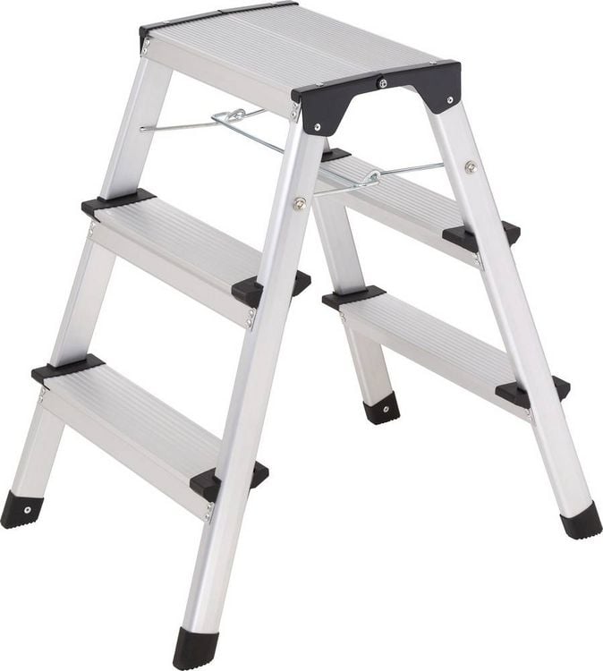 Produktbild: TOOLCRAFT TO-10104642 Aluminiumlegierung Stufen-Doppelleiter klappbar, Montage ohne Werkzeug Silber EN 14183 2.87 kg