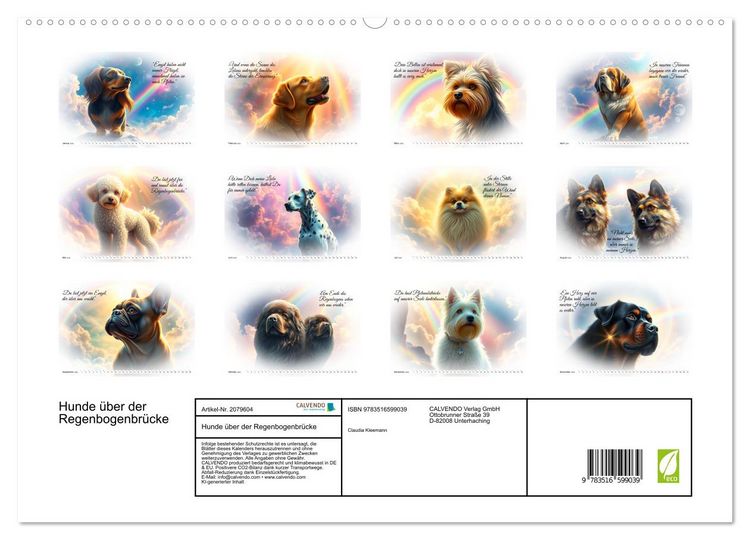Produktbild: Hunde &uuml;ber der Regenbogenbr&uuml;cke (hochwertiger Premium Wandkalender 2026 DIN A2 quer), Kunstdruck in Hochglanz