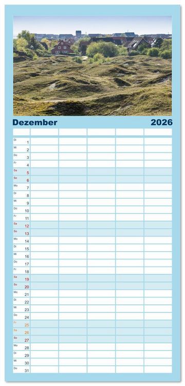 Produktbild: Familienplaner 2026 - Ostfriesische Inseln - Borkum, Norderney, Juist, Baltrum, Langeoog, Spiekeroog, Wangerooge mit 5 Spalten (Wandkalender, 21 x 45 cm) CALVENDO