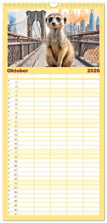 Produktbild: Familienplaner 2026 - Erdm&auml;nnchen in New York City mit 5 Spalten (Wandkalender, 21 x 45 cm) CALVENDO