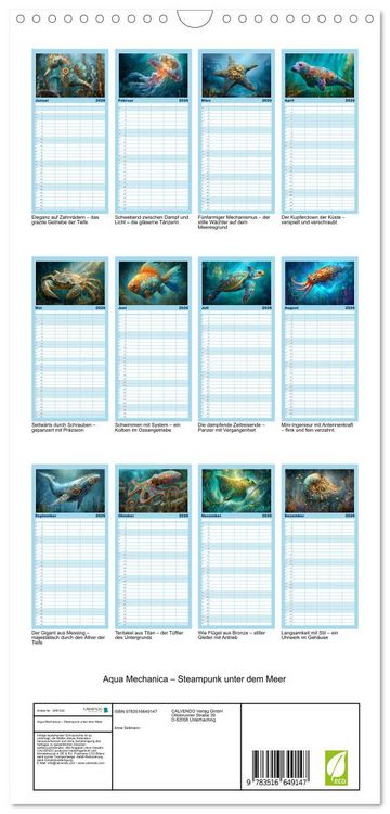 Produktbild: Familienplaner 2026 - Aqua Mechanica &ndash; Steampunk unter dem Meer mit 5 Spalten (Wandkalender, 21 x 45 cm) CALVENDO