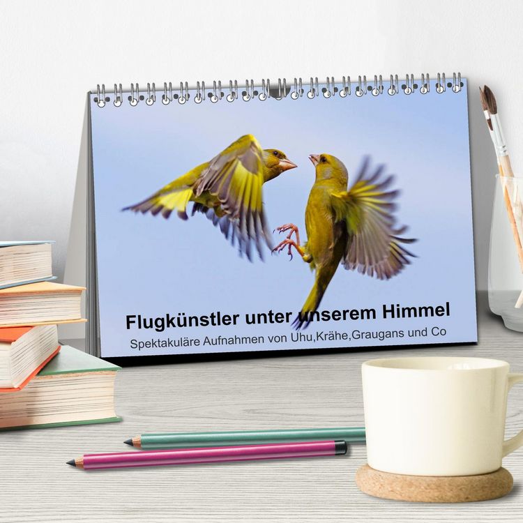 Produktbild: Flugk&uuml;nstler unter unserem Himmel - Spektakul&auml;re Aufnahmen von Uhu,Kr&auml;he,Graugans und Co (Tischkalender 2026 DIN A5 quer), CALVENDO Monatskalender