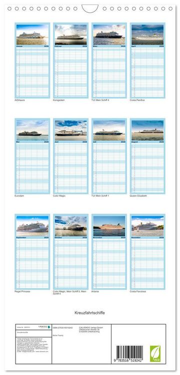 Produktbild: Familienplaner 2026 - Kreuzfahrtschiffe mit 5 Spalten (Wandkalender, 21 x 45 cm) CALVENDO