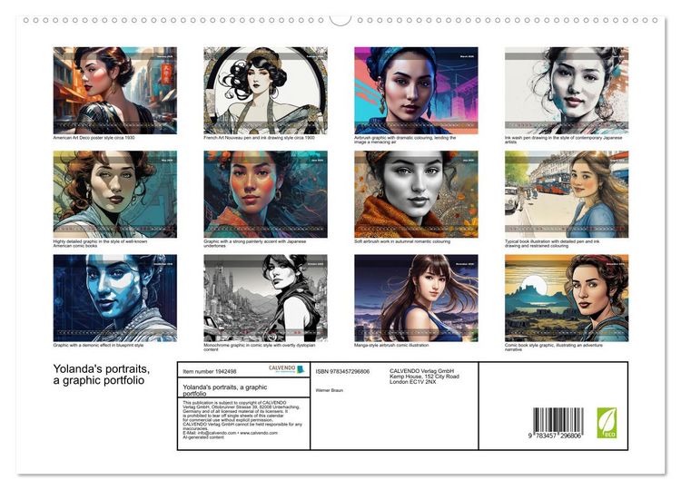 Produktbild: Yolanda's portraits, a graphic portfolio (High Quality Premium Wall Calendar 2026 DIN A2 landscape),CALVENDO 12 Month Wall Calendar