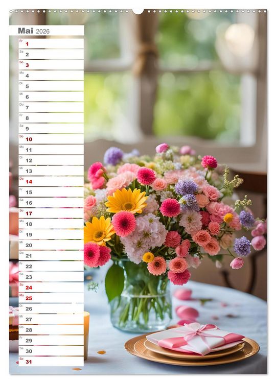 Produktbild: Festliche Momente - Ein Jahr mit KI Geburtstagen (hochwertiger Premium Wandkalender 2026 DIN A2 hoch), Kunstdruck in Hochglanz