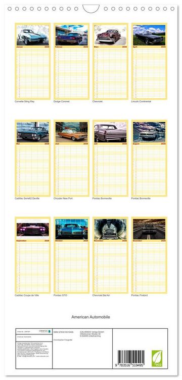 Produktbild: Familienplaner 2026 - American Automobile mit 5 Spalten (Wandkalender, 21 x 45 cm) CALVENDO