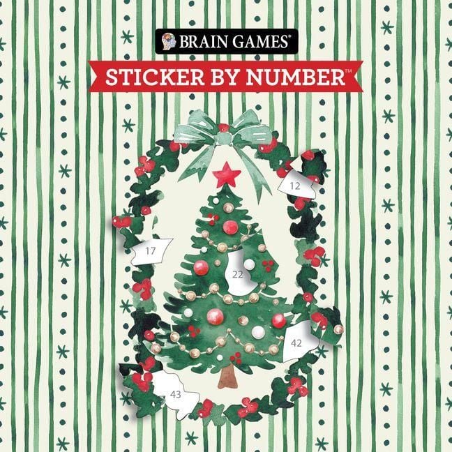 Produktbild: Brain Games - Sticker by Number Compact Edition: O Christmas Tree 7x7 Inches Classic Watercolor Art Christmas Stocking Stuffer, Travel Size Activity Book for Adults & Kids 7+