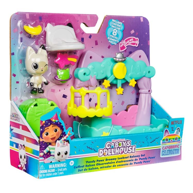 Produktbild: Gabby’s Dollhouse, Balkon-Spielset Pandy Paws Sternenhimmel, 8-teiliges Set mit Katzenfigur und Puppenhaus Zubehörteilen