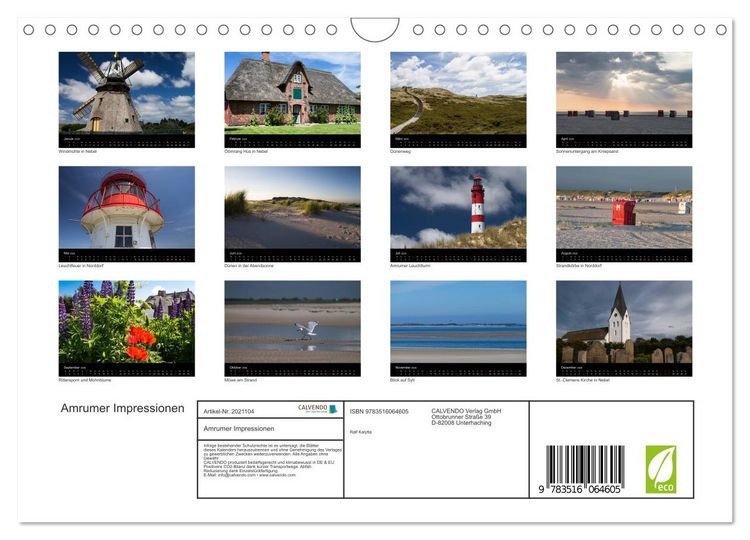 Produktbild: Amrumer Impressionen (Wandkalender 2026 DIN A4 quer), CALVENDO Monatskalender