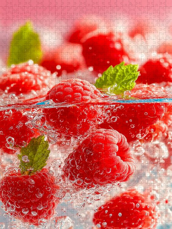 Produktbild: CALVENDO Puzzle Frische Himbeeren mit Eisw&uuml;rfeln | 1000 Teile Lege-Gr&ouml;&szlig;e 64x48cm Foto-Puzzle f&uuml;r gl&uuml;ckliche Stunden