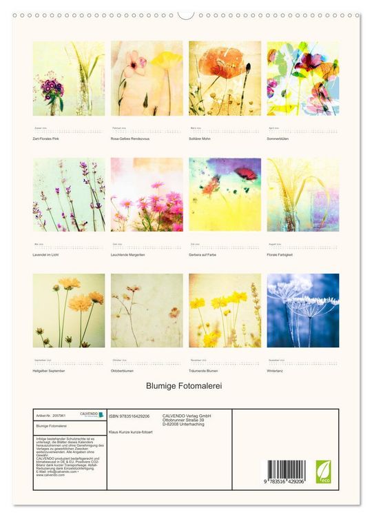 Produktbild: Blumige Fotomalerei (hochwertiger Premium Wandkalender 2026 DIN A2 hoch), Kunstdruck in Hochglanz