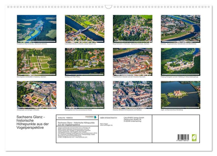 Produktbild: Sachsens Glanz - historische H&ouml;hepunkte aus der Vogelperspektive (Wandkalender 2026 DIN A2 quer), CALVENDO Monatskalender