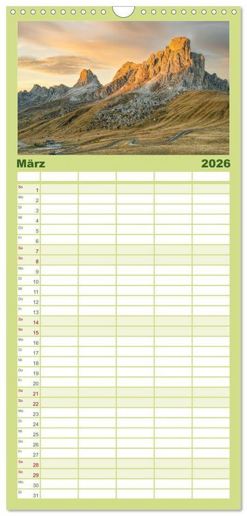 Produktbild: Familienplaner 2026 - Faszination Dolomiten mit 5 Spalten (Wandkalender, 21 x 45 cm) CALVENDO