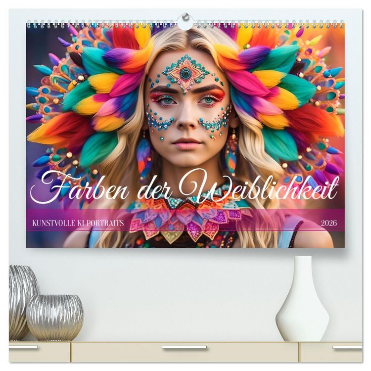 Produktbild: Farben der Weiblichkeit - Kunstvolle KI Portraits (hochwertiger Premium Wandkalender 2026 DIN A2 quer), Kunstdruck in Hochglanz