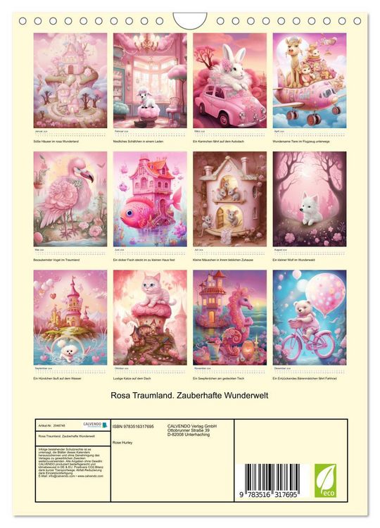 Produktbild: Rosa Traumland. Zauberhafte Wunderwelt (Wandkalender 2026 DIN A4 hoch), CALVENDO Monatskalender