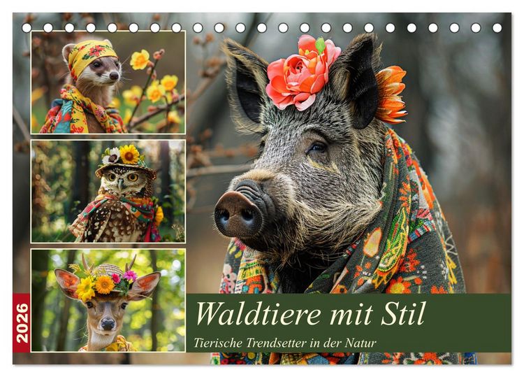 Produktbild: Waldtiere mit Stil. Tierische Trendsetter in der Natur (Tischkalender 2026 DIN A5 quer), CALVENDO Monatskalender