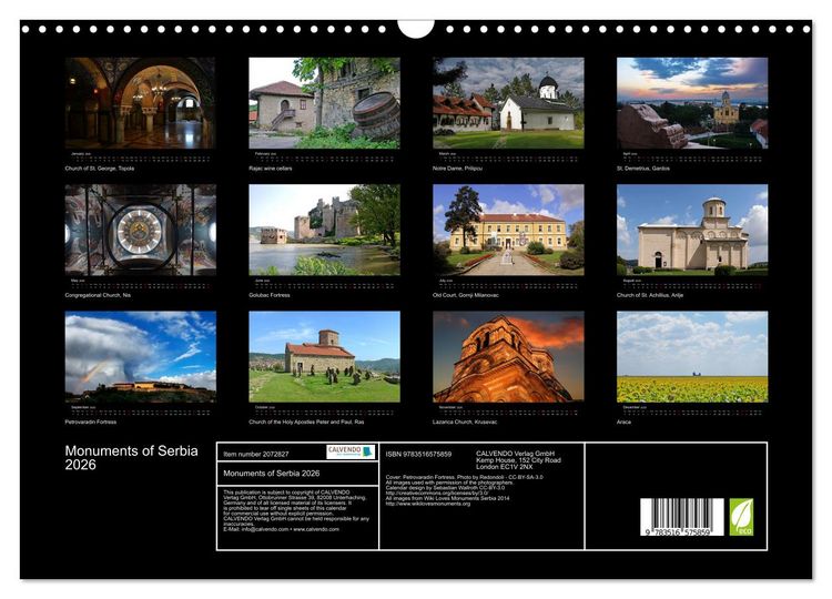 Produktbild: Monuments of Serbia 2026 (Wall Calendar 2026 DIN A3 landscape), CALVENDO 12 Month Wall Calendar