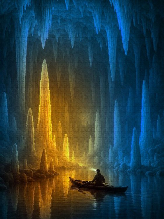 Produktbild: CALVENDO Puzzle Im Lichtkegel - Tropfsteine in einer H&ouml;hle | 1000 Teile Lege-Gr&ouml;&szlig;e 64x48cm Foto-Puzzle f&uuml;r gl&uuml;ckliche Stunden